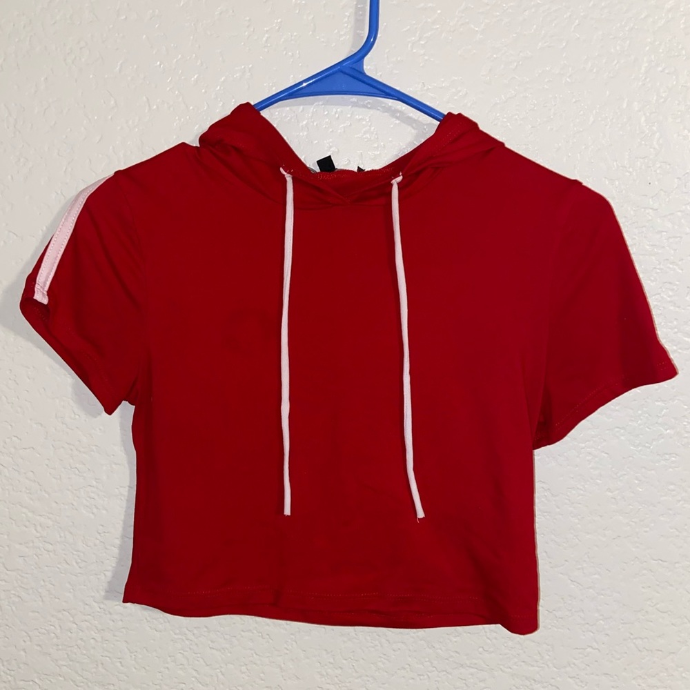 red crop with hoodie